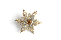 Vintage Gold & Orange Rhinestone Star Snowflake Flower Brooch