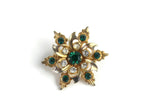 Vintage Gold & Green Rhinestone Flower Brooch