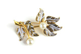 Vintage Gold & White Enamel & Pearl Flower Brooch