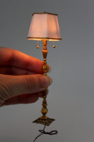 Vintage 1:12 Miniature Dollhouse Working Gold & White 12V Plug-In Floor Lamp
