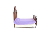 Vintage 1:12 Miniature Dollhouse Wooden Gothic-Style Bed with Purple Bedding