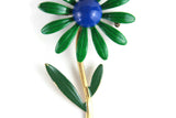 Vintage Green Blue & Gold Enamel Daisy Flower Stem Brooch
