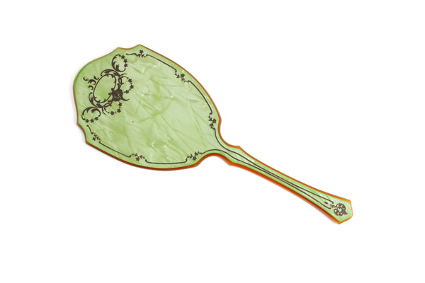 Vintage Green Celluloid Art Deco-Style Hand Mirror