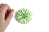 Vintage Mint Green Enamel Daisy Flower Brooch Pendant with Green Rhinestones