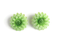 Vintage Green Celluloid Chrysanthemum Flower Clip-On Earrings