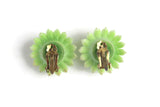 Vintage Green Celluloid Chrysanthemum Flower Clip-On Earrings