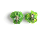 Vintage Green Enamel Rose Flower Clip-On Earrings