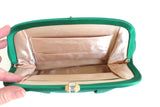 Vintage Emerald Green Satin Clutch Purse or Evening Bag with Accessories