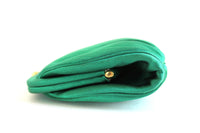 Vintage Emerald Green Satin Clutch Purse or Evening Bag with Accessories
