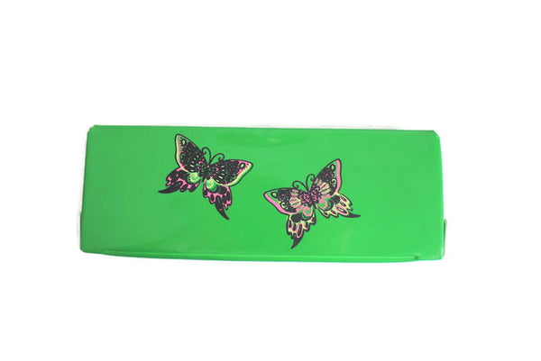 Vintage Green & White Vinyl Butterfly Print Box for Jewelry, Makeup, Art Supplies