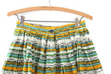 Vintage Blue, Green & White Dotted & Striped Pleated Knee-Length Circle Skirt