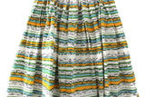 Vintage Blue, Green & White Dotted & Striped Pleated Knee-Length Circle Skirt