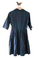 Vintage Navy Blue Green & Black Printed 3/4 Sleeve Shirt Dress