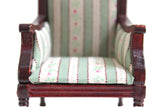 Vintage Green Striped & Floral 1:12 Miniature Dollhouse Chair