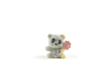 Vintage 1:12 Miniature Dollhouse Gray & Beige Flocked Teddy Bear with Flower