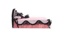 Artisan-Made Vintage Half Scale Pink & Black 1:24 Miniature Dollhouse Bed