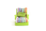 Vintage Fisher Price Little People Green Plastic Lounge Chair with Striped Cushion