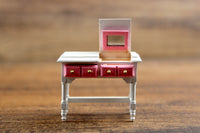 Vintage Half Scale White & Pink 1:24 Miniature Dollhouse Flip Top Vanity