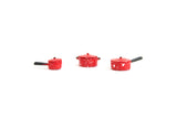 Vintage Half Scale 1:24 Miniature Dollhouse Set of 3 Red & White Enamel Cookware Pots