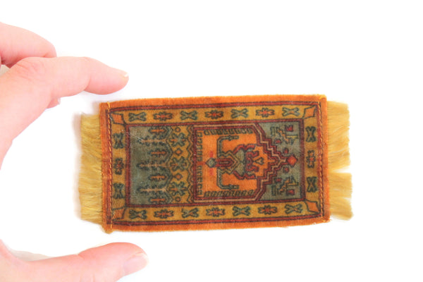 Vintage Half Scale 1:24 Miniature Dollhouse Brown & Gold Print Fringed Area Rug
