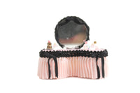 Artisan-Made Vintage Half Scale Pink & Black 1:24 Miniature Dollhouse Vanity with Stool