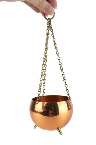 Vintage Coppercraft Guild Copper & Brass Hanging Planter with Brass Feet