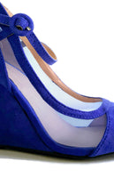 New Modcloth "Happy as a Glam Wedge" Cobalt Blue Faux Suede Heels, Size 9