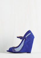 New Modcloth "Happy as a Glam Wedge" Cobalt Blue Faux Suede Heels, Size 9
