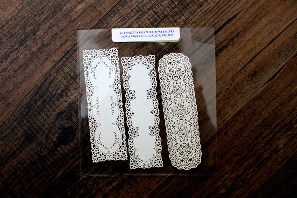Vintage 1:12 Miniature Dollhouse Set of 3 White Laser Cut Paper Table Runners