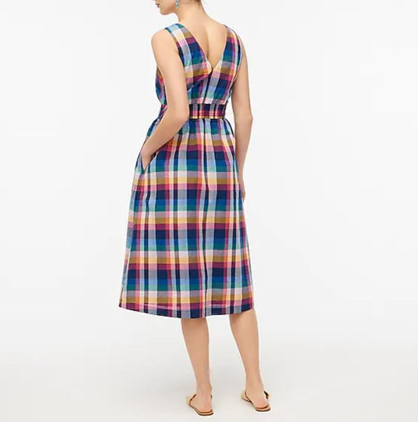 j crew gingham midi dress Open-back Dress In Mixed Gingham Print For Women