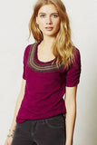 New Anthropologie Deep Pink Embellished "Jewelscape Tee" by Deletta, Size M, Originally $78