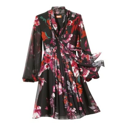 New Black & Pink Floral Print Chiffon Long Sleeve Dress by Kirna Zabet The Mustard Dandelion New Black & Pink Floral Print Chiffon Long Sleeve Dress by Kirna Zabet The Mustard Dandelion