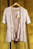 New Anthropologie Pale Pink Crochet "Lace Stitch Cardigan" by Knitted & Knotted, Size S, Originally $88