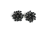 Vintage Large Black Flower & Clear Rhinestone Clip-On Earrings
