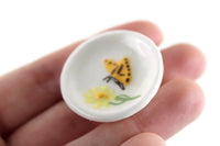 Vintage 1:12 Miniature Dollhouse Decorative White Porcelain Plate or Bowl with Butterfly