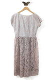 Vintage Light Blue Knee-Length Dress with Lavender Lace Cap Overlay and Separate Skirt Lining