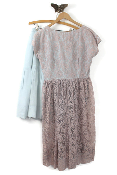 Vintage Light Blue Knee-Length Dress with Lavender Lace Cap Overlay an The Mustard Dandelion Vintage Light Blue Knee-Length Dress with Lavender Lace Cap Overlay an The Mustard Dandelion