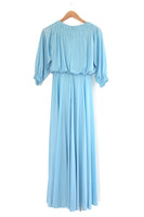 Vintage Shiny Blue 3/4 Sleeve Pleated Maxi Dress Loungewear
