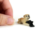 Artisan-Made Vintage 1:12 Miniature Dollhouse Light Brown Dog Figurine with Gloves