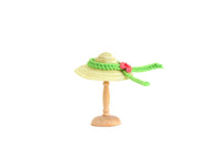 Vintage 1:12 Miniature Dollhouse Green Straw Hat with Pink Flower