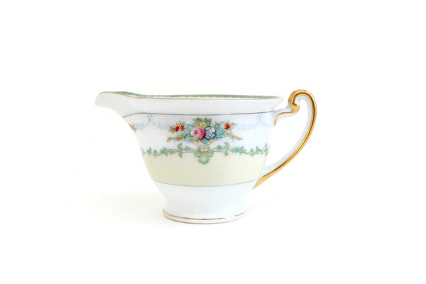 Vintage Meito China Yellow, White & Green Floral Pattern Porcelain Creamer