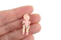 Vintage 1:12 Miniature Dollhouse Baby Doll Toy Figurine with Pink Bonnet