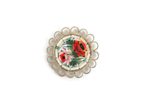 Vintage White, Green & Orange Micro Mosaic Tile Jewelry Piece