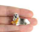 Vintage 1:12 Miniature Dollhouse Basset Hound Dog Figurine with Bone