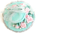 Artisan-Made Vintage 1:12 Miniature Dollhouse Mint Green & Pink Hat with Flowers & Feathers by The Summerlots
