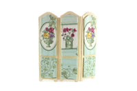 Vintage 1:12 Miniature Dollhouse Beige & Green Floral Print Folding Screen Room Divider
