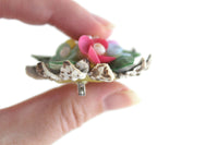 Vintage Celluloid Seashell Flower Brooch