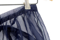 Vintage Navy Blue Sheer Half Apron with White Flower Appliques & Pockets