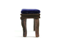 Vintage 1:12 Miniature Dollhouse Blue Velvet Bench, Ottoman or Footrest
