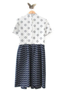 Vintage Navy & Gray Geometric Print & Striped Knee-Length Dress